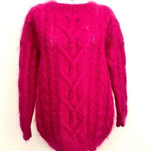 Vintage 1980s Oversized Fuschia Mohair Sweater